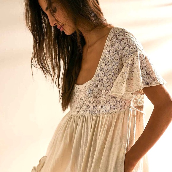 Free People Bring the Romance Cream Handkerchief Maxi Dress in cream, Size Small - Picture 7 of 12
